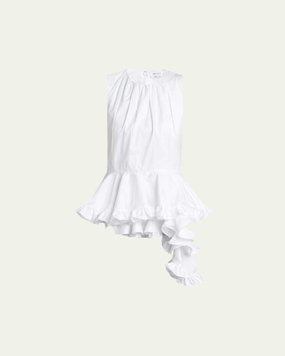 Asymmetric Ruffled Peplum-Hem Blouse
